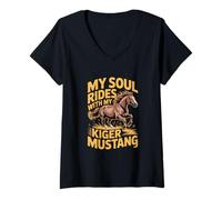 Femme Equestrian My Soul Rides avec ma Kiger Mustang T-Shirt avec Col en V
