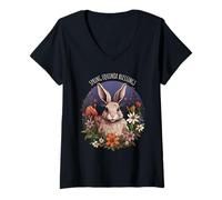 Femme Équinoxe de Printemps bénédictions Lapin Floral païen Nature Art T-Shirt avec Col en V