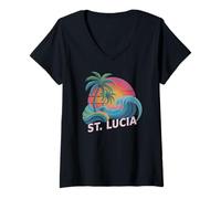 Femme Équipage de Vacances de Natation pour Enfants Sainte-Lucie, Famille pour Toutes Les Filles T-Shirt avec Col en V