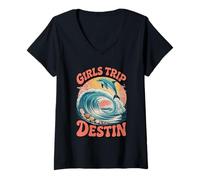 Femme Équipage de Voyage pour Filles - Destin - Florida Besties Vacay T-Shirt avec Col en V