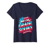 Femme ÉQUIPE DE 4E ANNÉE, Professeur Patriotique de Premier Jour, Bruh We Back T-Shirt avec Col en V