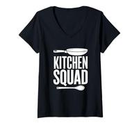Femme Équipe de Cuisine Kitchen Squad Home Chef T-Shirt avec Col en V