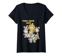 Femme Équipe de Dessin animé Vintage Funny Circus T-Shirt avec Col en V