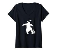 Femme Équipe de Football Minimaliste de Pingouins T-Shirt avec Col en V