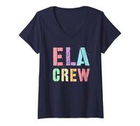 Femme Équipe de professeurs d'anglais Kawaii ELA CREW Grammar Grammar Grammar Police T-Shirt avec Col en V
