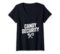 Femme Équipe de Protection Contre Les friandises Amusantes de Candy Security T-Shirt avec Col en V
