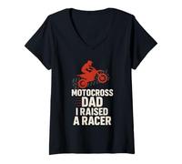 Femme Équipe de Soutien Amusante de Motocross Dad Race Day Pit Crew T-Shirt avec Col en V