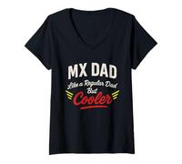 Femme Équipe de Soutien Amusante de Motocross Dad Race Day Pit Crew T-Shirt avec Col en V