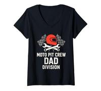 Femme Équipe de Soutien Amusante de Motocross Dad Race Day Pit Crew T-Shirt avec Col en V
