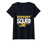 Femme Équipe de Soutien de jumelage Familial pour la Sensibilisation au Cancer de l'enfance T-Shirt avec Col en V
