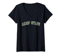 Femme Équipe d'entraînement de Camping d'été pour Personnel de Camp Camouflage T-Shirt avec Col en V