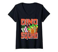 Femme Équipe Dino Attaque Drôle avec Boîte Surprise Fans T-Shirt avec Col en V