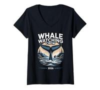 Femme Équipe d'observation des Baleines 2026 I Love Whales T-Shirt avec Col en V