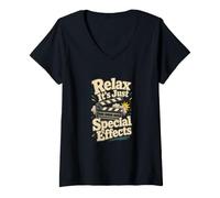 Femme Équipe du Film Relax It's Just Special Effects T-Shirt avec Col en V