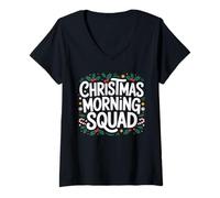Femme Équipe du Matin de Noël, Groupe Familial Assorti Noël T-Shirt avec Col en V
