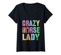 Femme Équipe équestre Vintage Crazy Horse Lady Pony Gallop Vibes T-Shirt avec Col en V