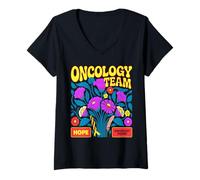 Femme Équipe Oncologie Boho Floral, Espoir et Courage T-Shirt avec Col en V