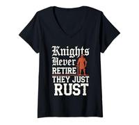 Femme Équipement de Combat de Chevalier de Combat médiéval de Reconstitution Historique T-Shirt avec Col en V