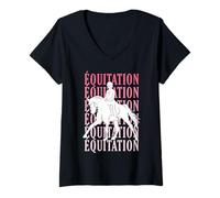 Femme équitation Cheval Chevaux Chevalier Fille Femme ritro T-Shirt avec Col en V