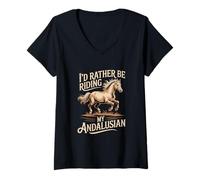 Femme Équitation : Je préfèrerais Monter Mon Cheval andalou T-Shirt avec Col en V