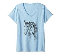 Femme Equitation Tee Shirt Femme Fille Cavalière Amour du Cheval T-Shirt avec Col en V