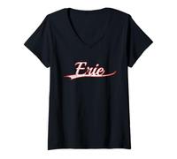 Femme Erie Pennsylvania Great Lakes Vintage Varsity Distressed T-Shirt avec Col en V