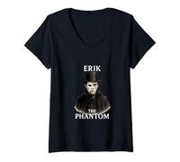Femme Erik Le fantôme de l'ombre Gothique T-Shirt avec Col en V