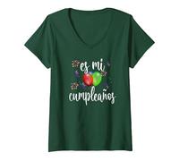 Femme ES Mi Cumpleaños Anniversaire Espagnol Para Mujer T-Shirt avec Col en V, Vert Forêt, L