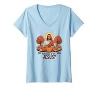 Femme ES-tu Jésus en Automne ? Citrouille Funny Fall Jesus T-Shirt avec Col en V