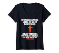 Femme Esaïe 5:20 Écritures des versets de la Bible T-Shirt avec Col en V