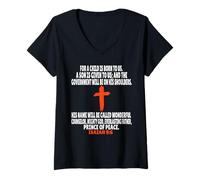 Femme Esaïe 9:6 Écritures des versets de la Bible T-Shirt avec Col en V