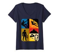 Femme Escalade - Design Coloré Grimpeur Montagne Style Vintage T-Shirt avec Col en V