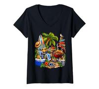 Femme Escapade de détente pour Barbecue Tropical T-Shirt avec Col en V