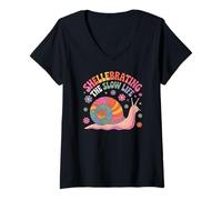 Femme Escargot Arc-en-Ciel Shellebrating The Slow Life T-Shirt avec Col en V