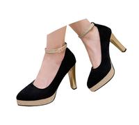 Femme Escarpins à Plateforme à Talon Épais avec Bride Cheville en Strass et Bout Fermé, Chaussures à Talons Hauts Parfaits pour Une Robe de Soirée (Black, 43)