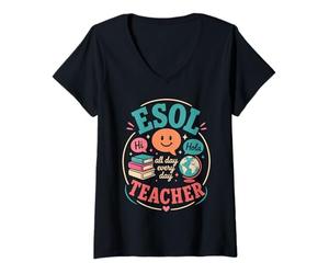 Femme ESOL Professeur de Langue Enseignant multilingue T-Shirt avec Col en V