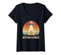 Femme espace sats blockchain innovation technologie futur Bitcoin T-Shirt avec Col en V