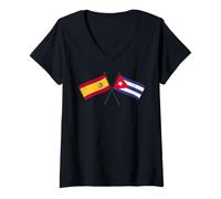Femme Espagne Cuba Drapeaux croisés Patrimoine cubain Espagnol T-Shirt avec Col en V