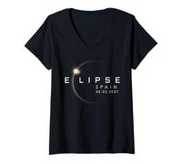 Femme Espagne Eclipse 2027 août 02 Éclipse solaire totale T-Shirt avec Col en V