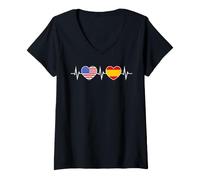 Femme Espagne États-Unis Battements De Cœur Espagnol Américain T-Shirt avec Col en V