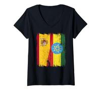 Femme Espagne Ethiopie Demi-drapeau Racines éthiopiennes espagnoles T-Shirt avec Col en V