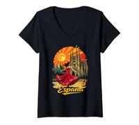 Femme Espagne Femmes Flamenco Cattedrale Barcellona España Filles T-Shirt avec Col en V