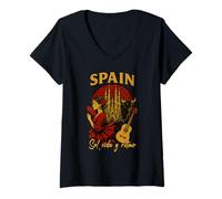 Femme Espagne Flamenco Danse Andalousie Séville Barcelone T-Shirt avec Col en V