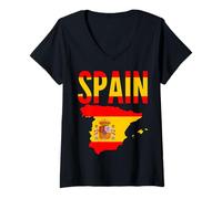 Femme Espagnol Drapeau Carte Pays Espagne T-Shirt avec Col en V