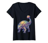 Femme Espèces blindées préhistoriques de Dinosaure ankylosaure T-Shirt avec Col en V