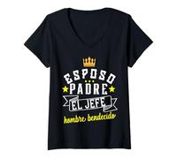 Femme Esposo Padre Mexican El Jefe Hombre Bendecido Father's Day T-Shirt avec Col en V
