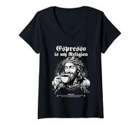 Femme Espresso is My Religion - Inscription Populaire « Kaffee Kirche » T-Shirt avec Col en V