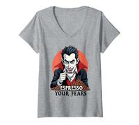 Femme Espresso Your Fears Halloween Vampire T-Shirt avec Col en V