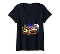 Femme Esprit d'aventure sur la Ligne d'horizon Nocturne du désert du Nevada T-Shirt avec Col en V