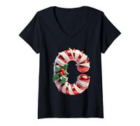 Femme Esprit Joyeux de Noël à la Canne à Sucre T-Shirt avec Col en V